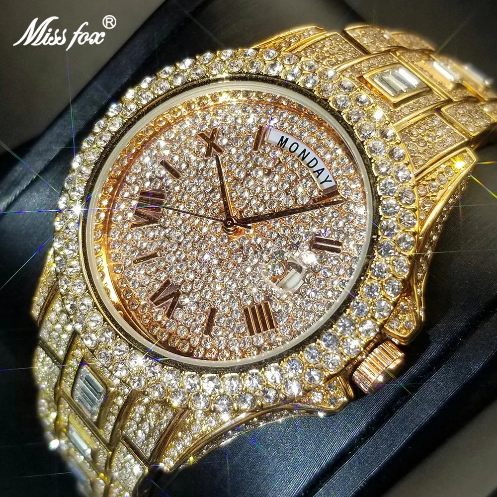 MISSFOX Day Date Full Diamond Watch - Just Endless