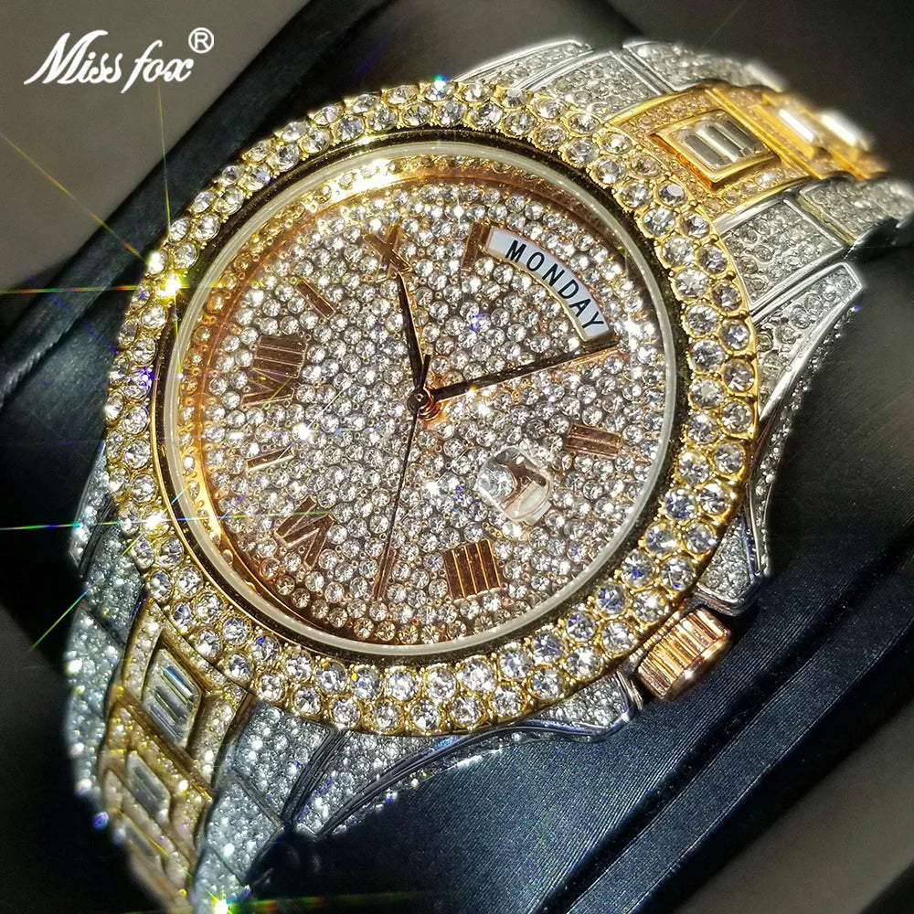 MISSFOX Day Date Full Diamond Watch - Just Endless