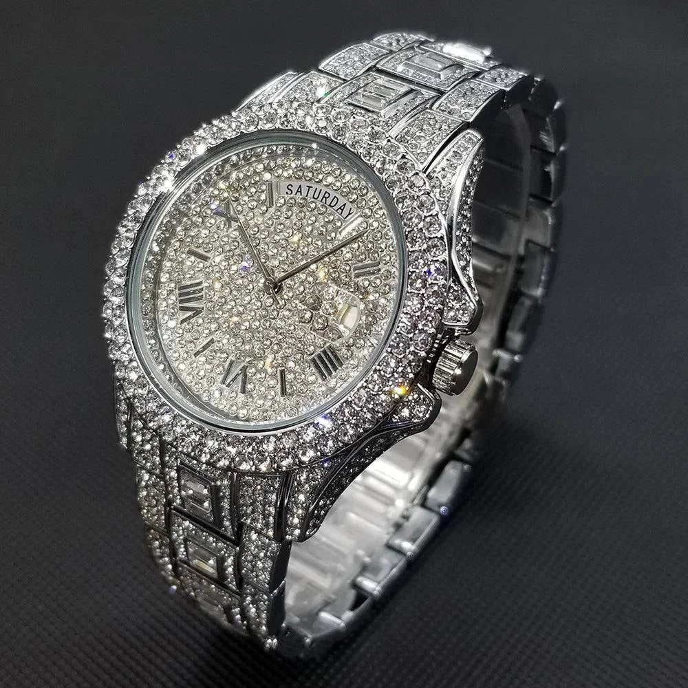 MISSFOX Day Date Full Diamond Watch - Just Endless