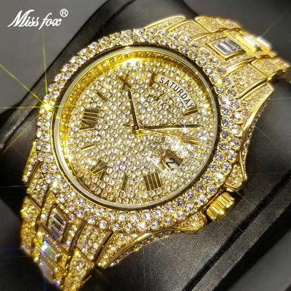 MISSFOX Day Date Full Diamond Watch - Just Endless