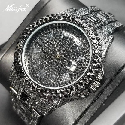 MISSFOX Day Date Full Diamond Watch - Just Endless