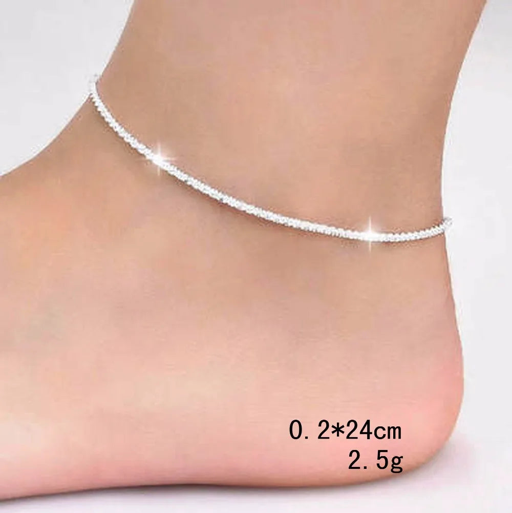 Silver plated Shiny Chain Anklet For Women - Just Endless