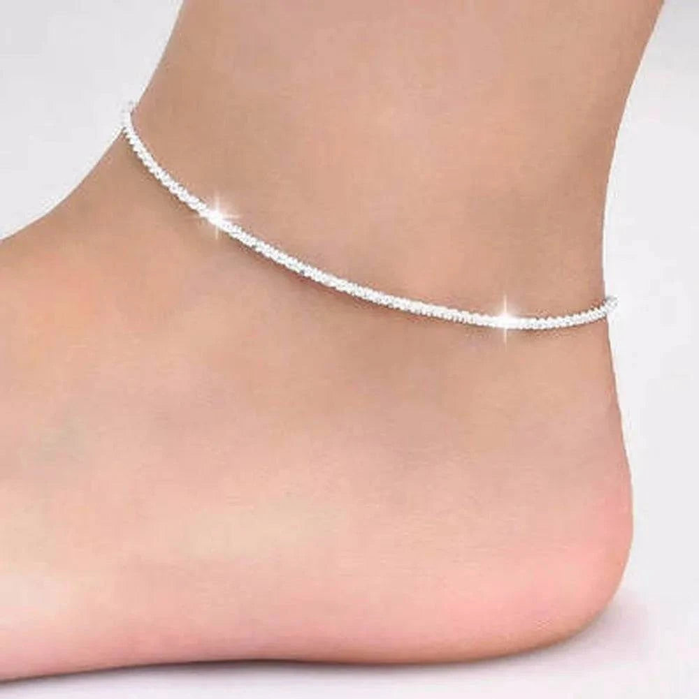 Silver plated Shiny Chain Anklet For Women - Just Endless