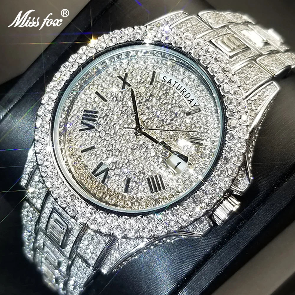 MISSFOX Day Date Full Diamond Watch - Just Endless