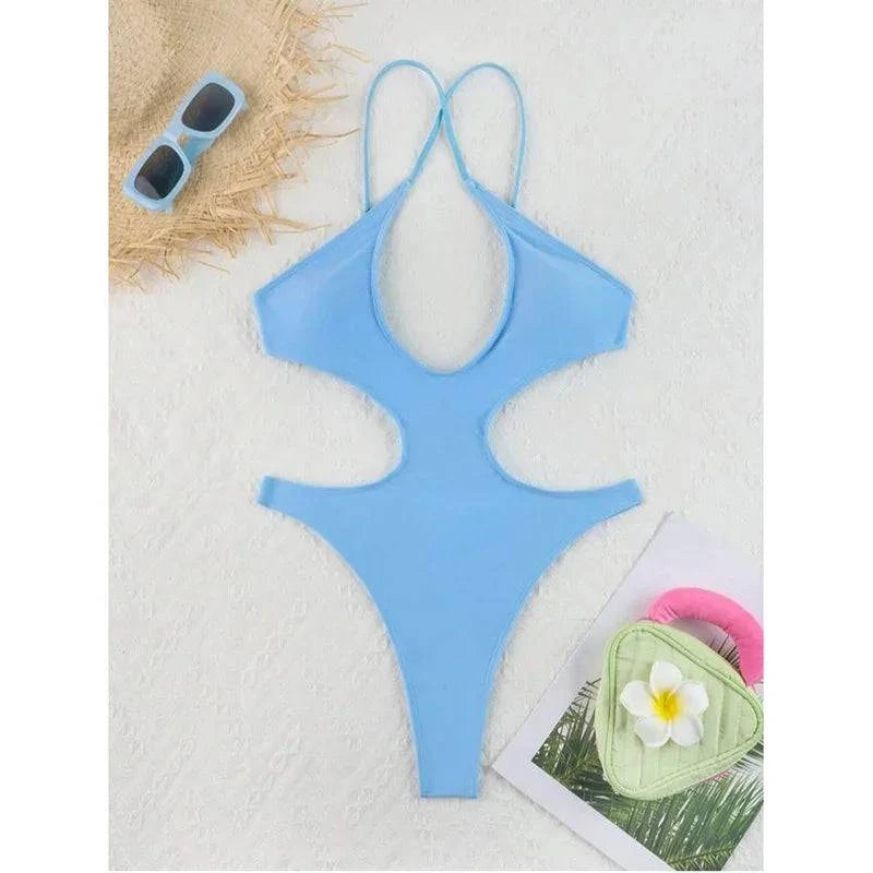 New Sexy One Piece Cross Halter Push Up Swimsuit - Just Endless