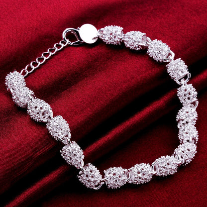 925 Silver Flower Beads Charm Bracelet 