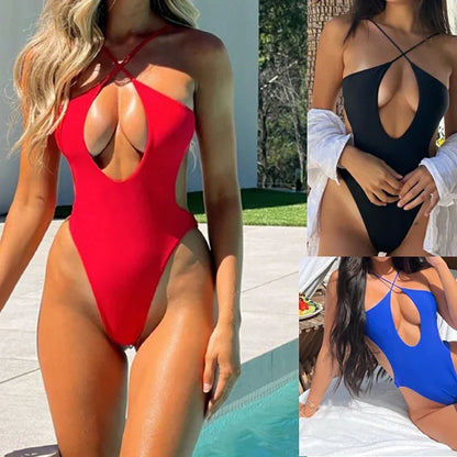 New Sexy One Piece Cross Halter Push Up Swimsuit - Just Endless