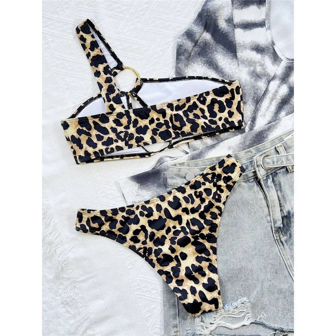 Leopard Printed One Shoulder Bikini - Just Endless