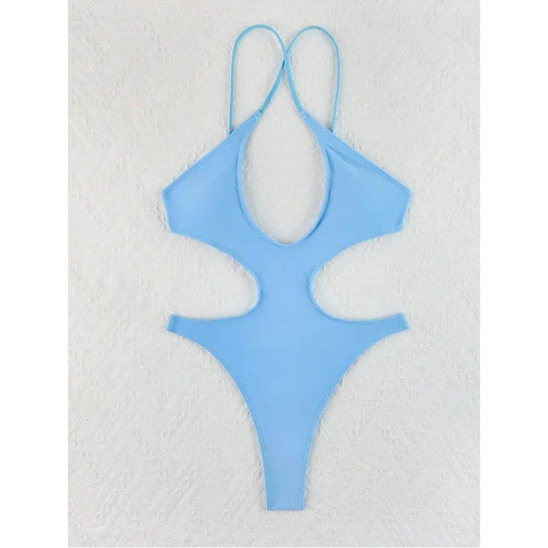 New Sexy One Piece Cross Halter Push Up Swimsuit - Just Endless