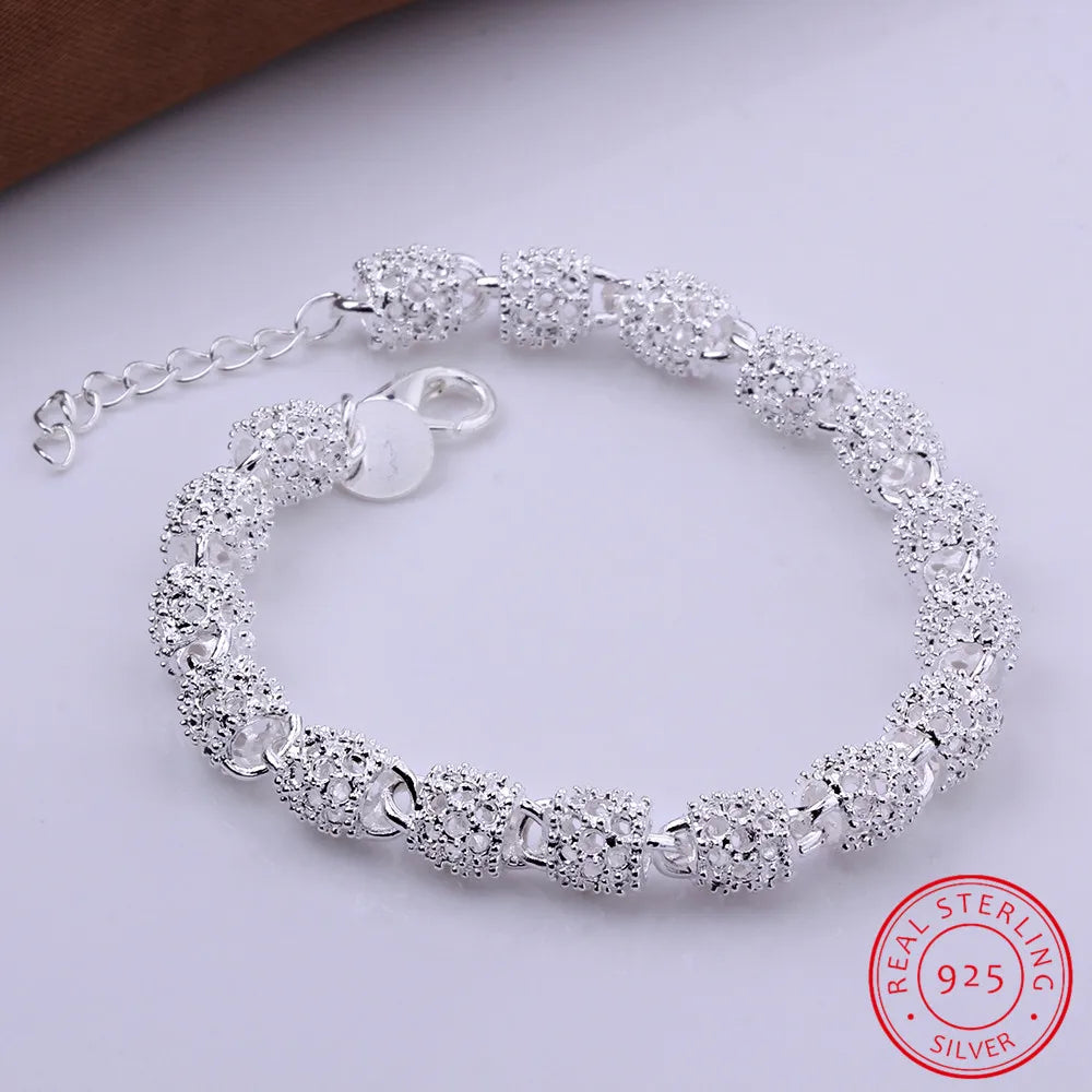 925 Silver Flower Beads Charm Bracelet 