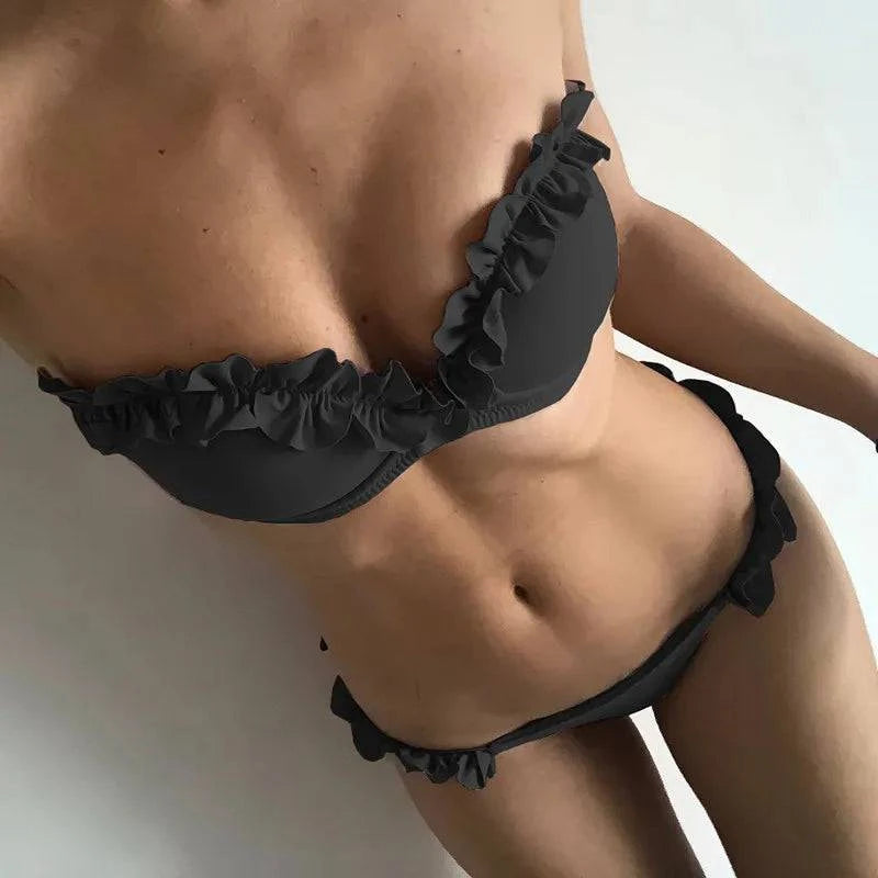 Sexy Ruffles Strapless Leopard Print Bikini - Just Endless