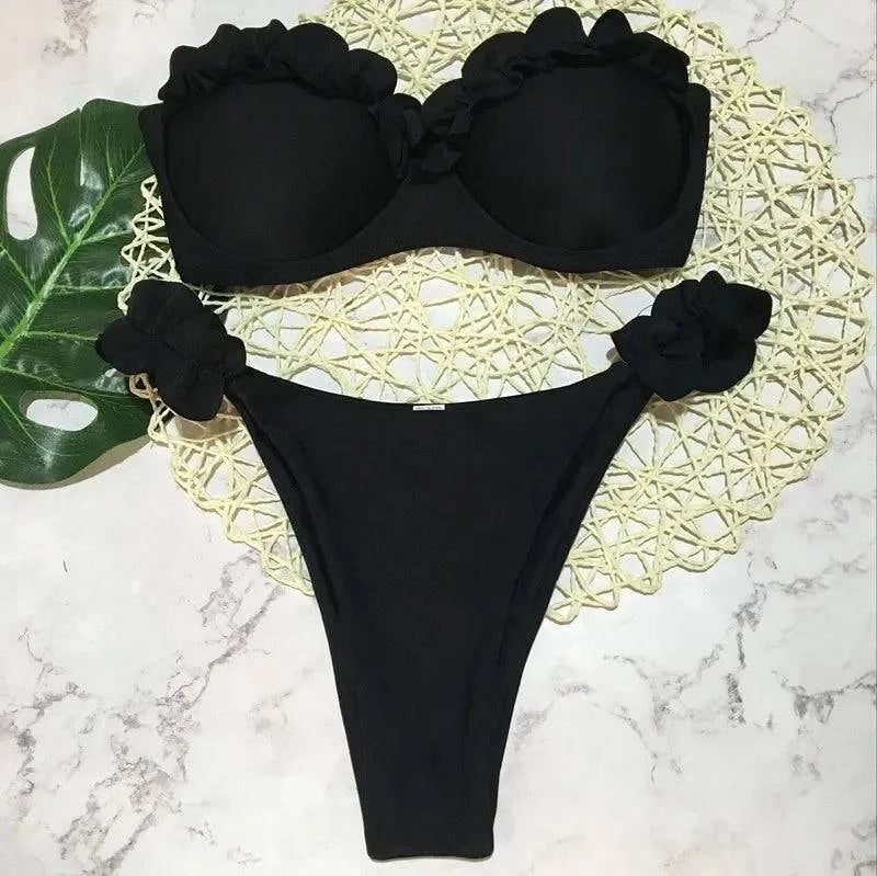 Sexy Ruffles Strapless Leopard Print Bikini - Just Endless