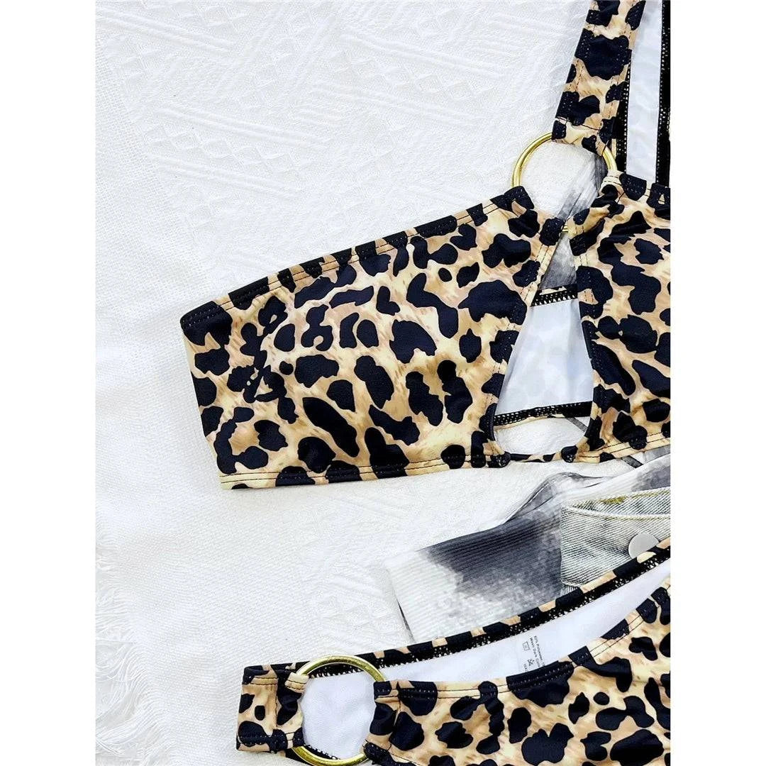 Leopard Printed One Shoulder Bikini - Just Endless