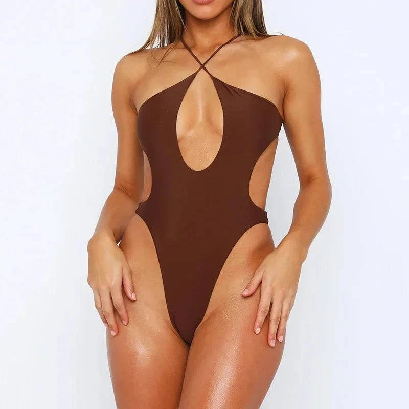 New Sexy One Piece Cross Halter Push Up Swimsuit - Just Endless