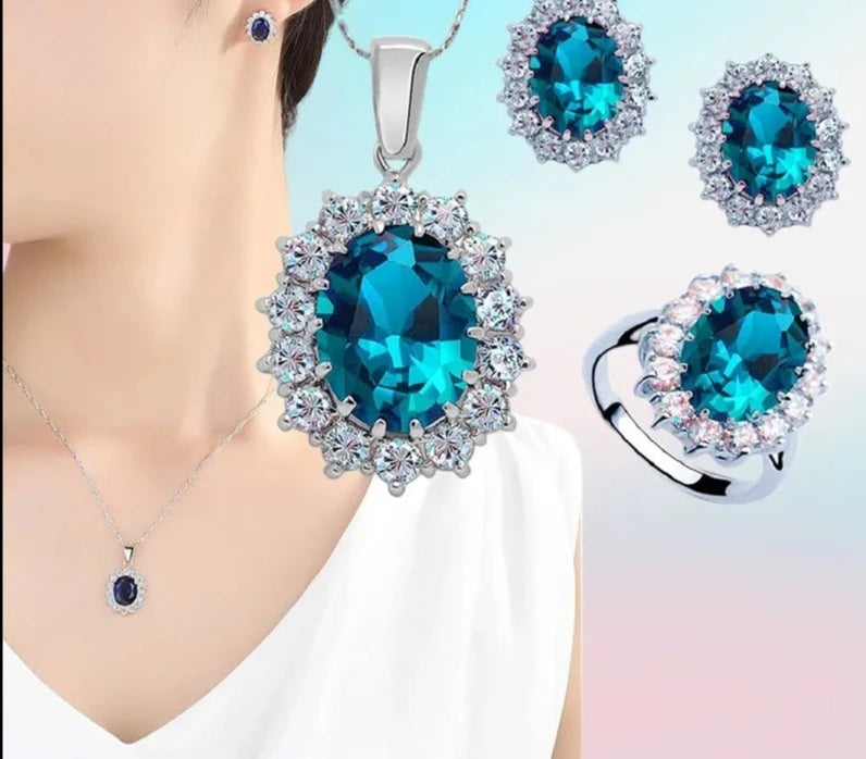  925 Silver Jewellery Set with Zircon  