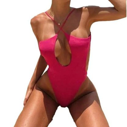 New Sexy One Piece Cross Halter Push Up Swimsuit - Just Endless